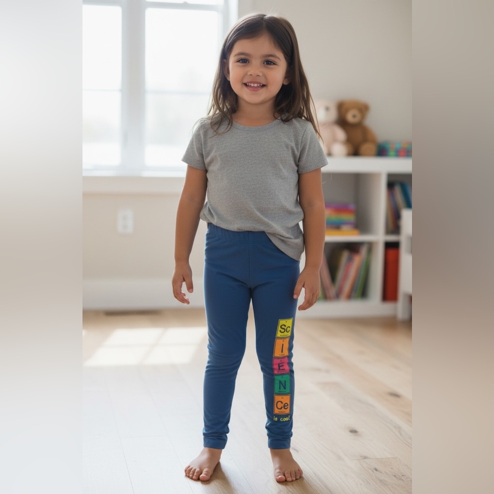 Blue Stretchy Leggings with Colorful Waistband
